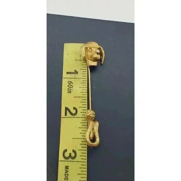 Vintage Stick Pin Brooch 3d Dog Lover Head & Tail Gold Wash Puppy - Picture 9 of 9